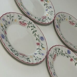 Johnson Brothers Floral Oval Plates Set - Pink, Green, Blue, dessert plates.